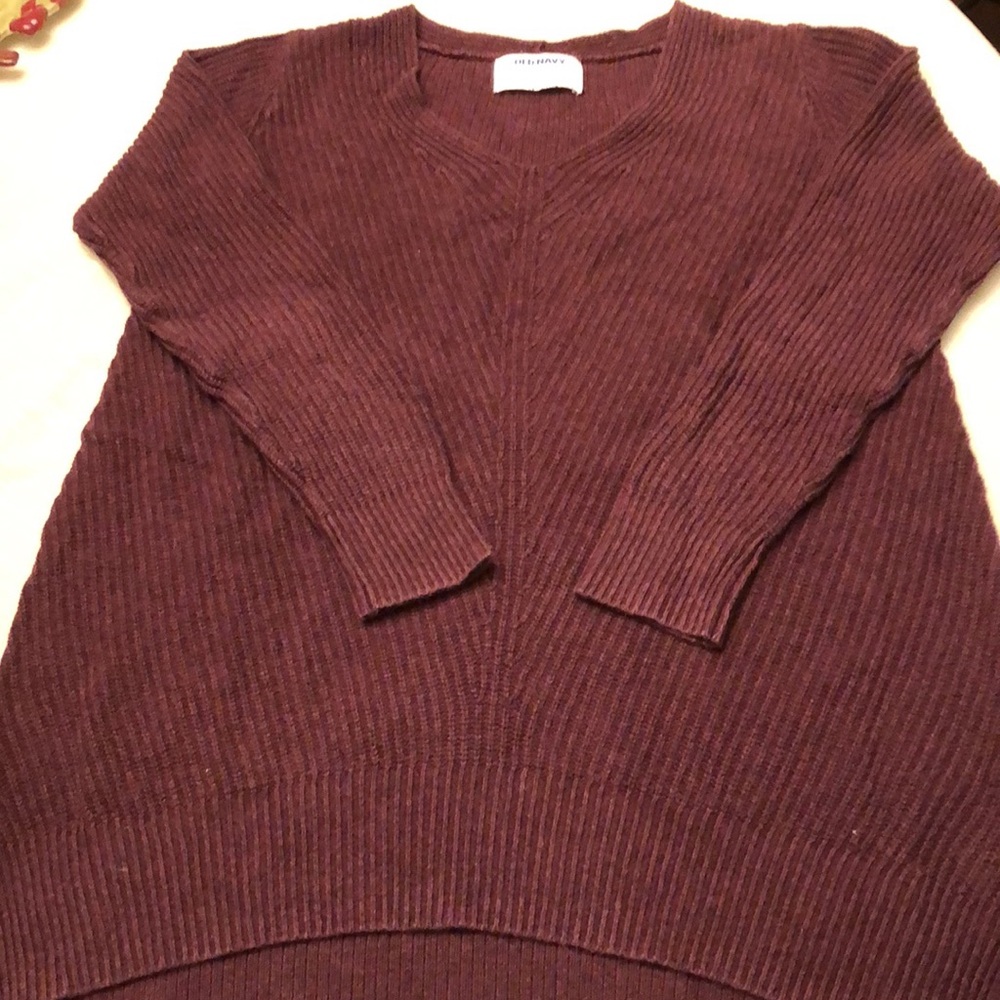 Vintage Old Navy Textured V-neck Tunic Sweater Wine Long Sleeve Size XS #371
